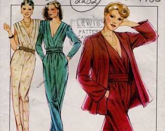 80s 初期 archive デザインドレープトップス 1980 Vintage Sewing Pattern Jacket and Jumpsuit B36in (2282