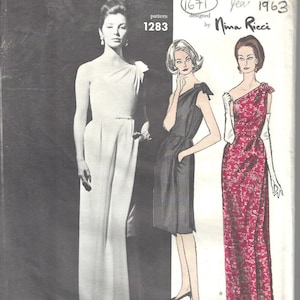 1963 Vintage VOGUE Sewing Pattern B34 COCKTAIL EVENING Dress (1671) By Nina Ricci Vogue 1283