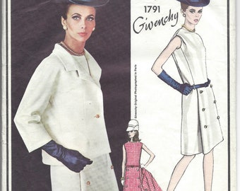 1967 Vintage VOGUE Sewing Pattern B38 DRESS & JACKET (1427) By Givenchy Vogue 1791