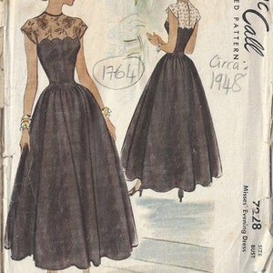 1948 Vintage Sewing Pattern B32 EVENING DRESS (1764)  McCall 7228