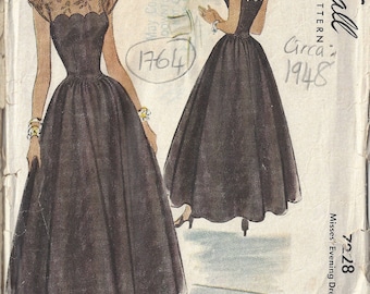 1948 Vintage Sewing Pattern B32 EVENING DRESS (1764)  McCall 7228