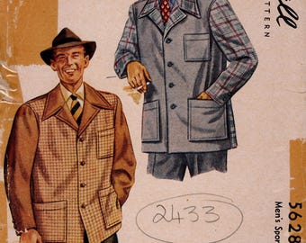1944 Vintage Sewing Pattern Chest 42-44 inch MEN’S SPORTS JACKET (2433) McCall 5628