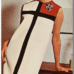 1966 Vintage VOGUE Wzór do szycia B31.5-38 Mondrian DRESS (1667) autorstwa Yves Saint Laurent Vogue V1557 i Vogue V9048