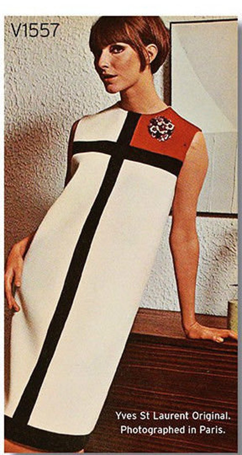 1966 Vintage VOGUE Sewing Pattern B31.5-38 Mondrian DRESS 1667 By Yves Saint Laurent Vogue V1557 & Vogue V9048 image 1