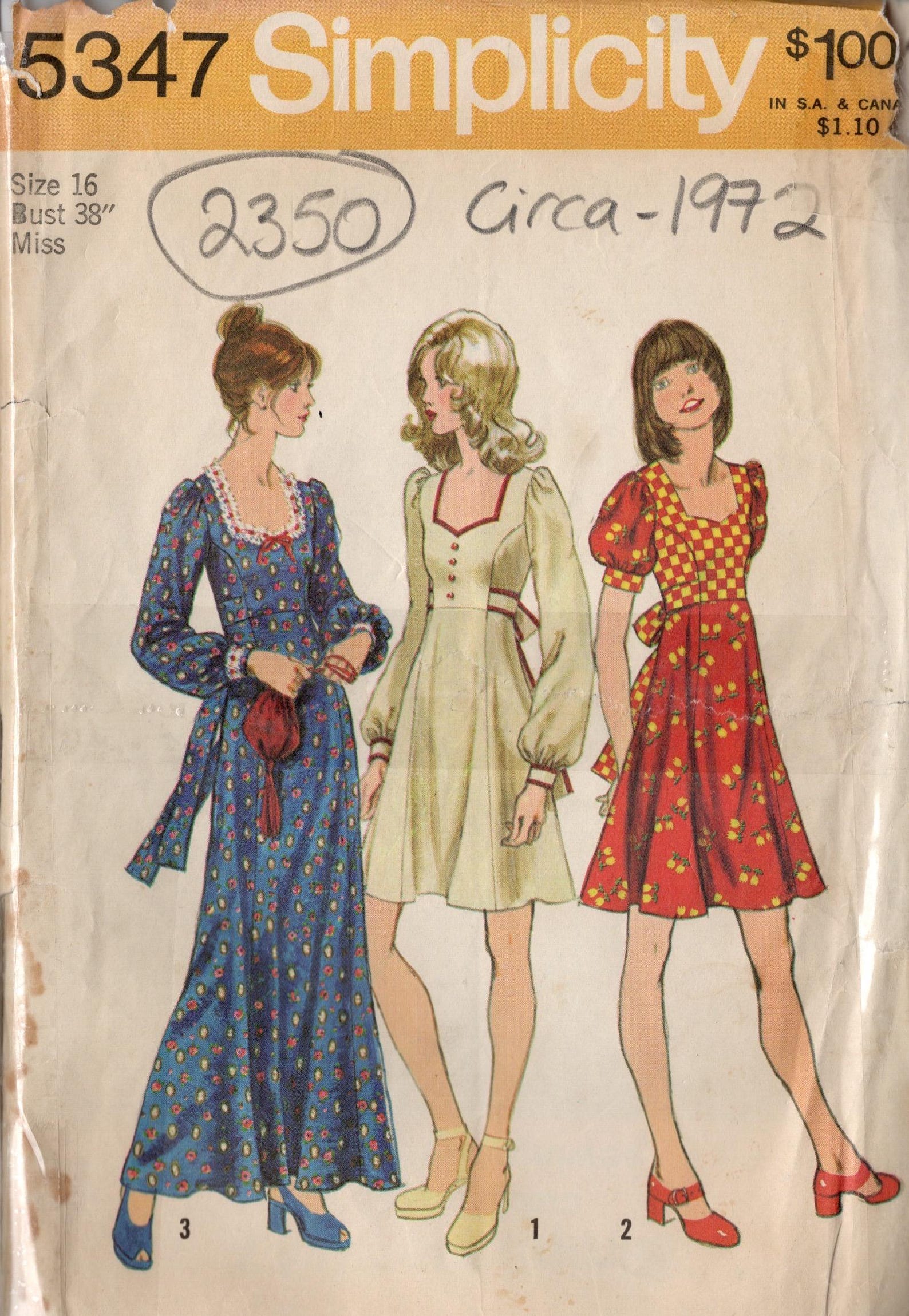 Simplicity Pattern 5347 1972 Vintage Sewing Pattern B38