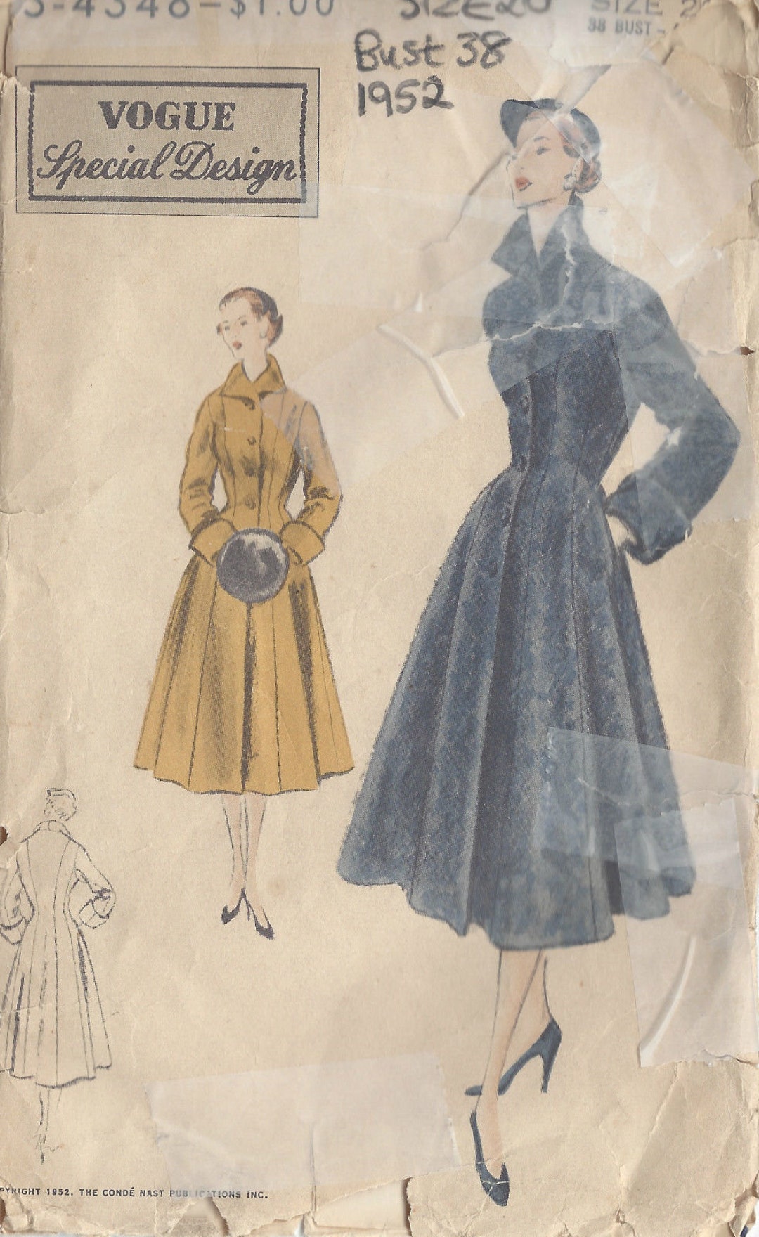 ヴィンテージ　ドレス 1952 Vintage VOGUE Sewing Pattern B38 COAT (1069) Vogue S