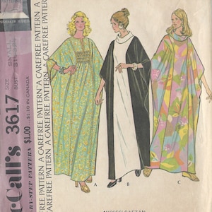 Op de afbeelding: Een naaipatroon voor een kaftan, met drie verschillende stijlen. Het patroon is van McCall's en heeft nummer 3617. Het patroon is voor damesmaten en is een stap-voor-stap patroon. De prijs is $ 1,00 in de VS en $ 1,10 in Canada.