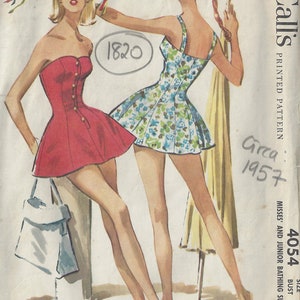 1957 Vintage Sewing Pattern B32 SWIMSUIT BATHING SUIT (1820) McCall’s 4054
