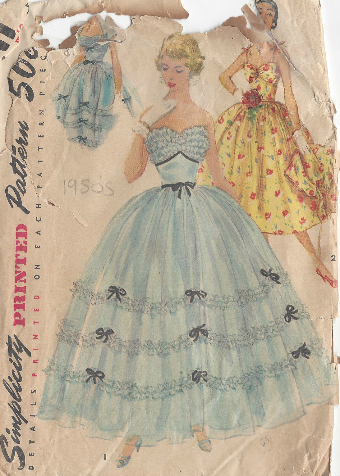 1954 Vintage Sewing Pattern B30" Evening & Day Dress Jacket (R700)  Simplicity 4968
