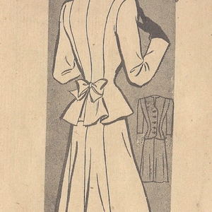 Puede incluir: Una ilustración en blanco y negro de una mujer con un vestido con un lazo en la espalda. La ilustración es de un patrón de costura vintage. El número del patrón es 9465. El texto dice "Marian Martin Patterns make sewing easier because - Sure to fit... each pattern is pre-tested for accuracy Simple to follow... each pattern comes with this complete, illustrated Sew Chart to guide you every step."