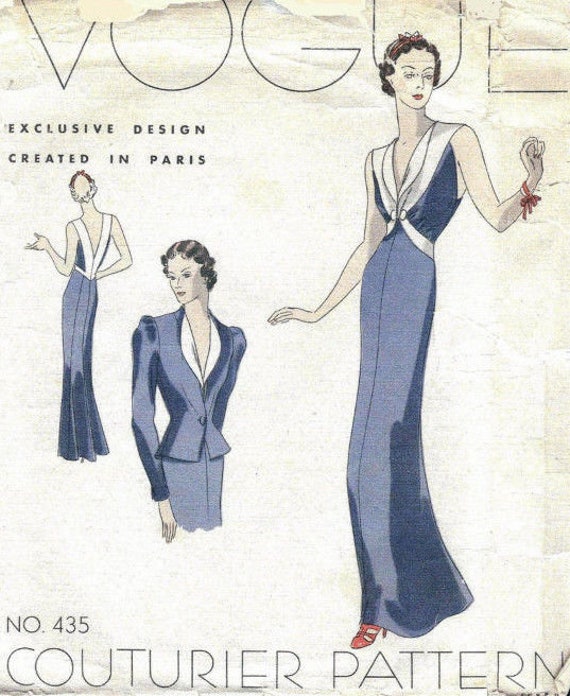 1939 VOGUE Vintage Sewing Pattern B34 Evening DRESS & JACKET (1026) Vogue  435 - Etsy