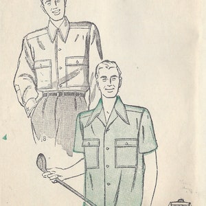 1940s Vintage Sewing Pattern MEN'S SPORT SHIRT S:15 1/2 C38"-40" (1289) By Butterick 3999