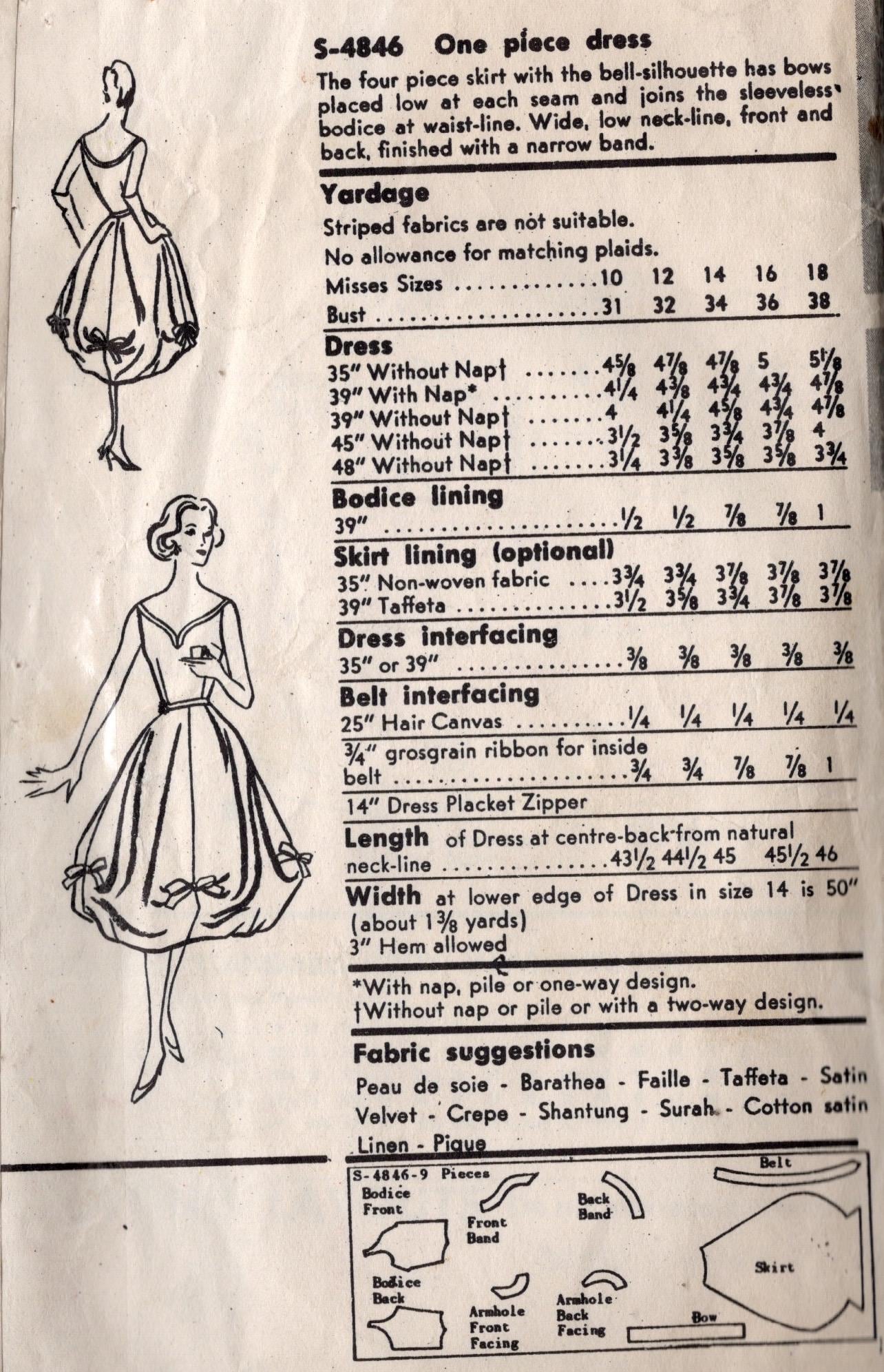 Patron De Couture Vintage Vogue 1957 - Robe élégante Modèle S-4840
