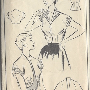 1950er Jahre Vintage Schnittmuster B34″ BOLERO & Bluse mit EMBROIDERY TRANSFER (R741) von Frau 458