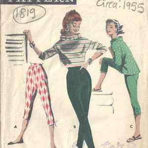 1955 Vintage Sewing Pattern B32 W26 PANTS & BOXY TOPS (1819) By Butterick 7557