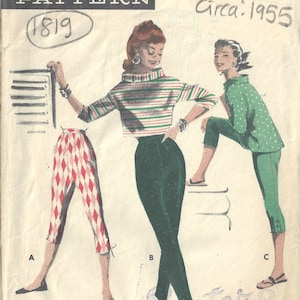 1955 Vintage Sewing Pattern B32 W26 PANTS & BOXY TOPS (1819) By Butterick 7557