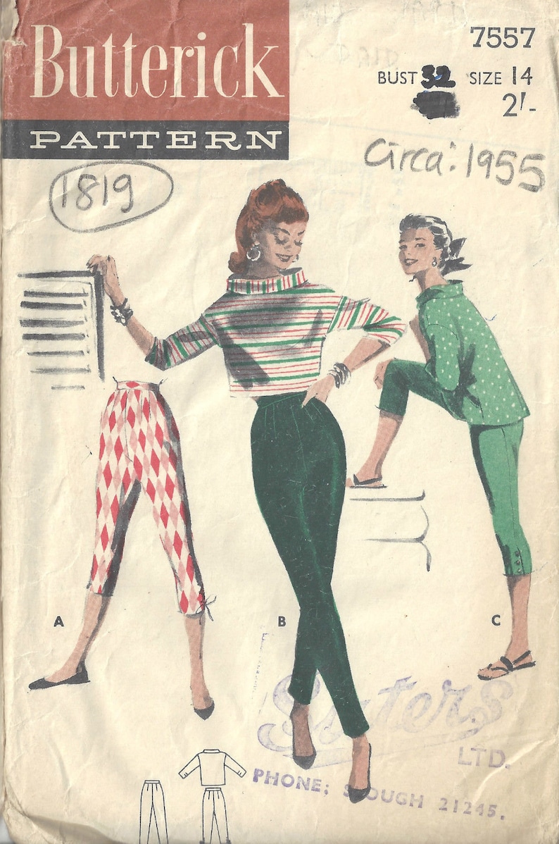 1940 Vintage Couture Motif B32  -W27  Chemisier-Pantalon-Culotte