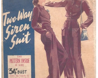 1940 WW2 Vintage Sewing Pattern B34 Two-Way SIREN SUIT (1395) By Weldons 19