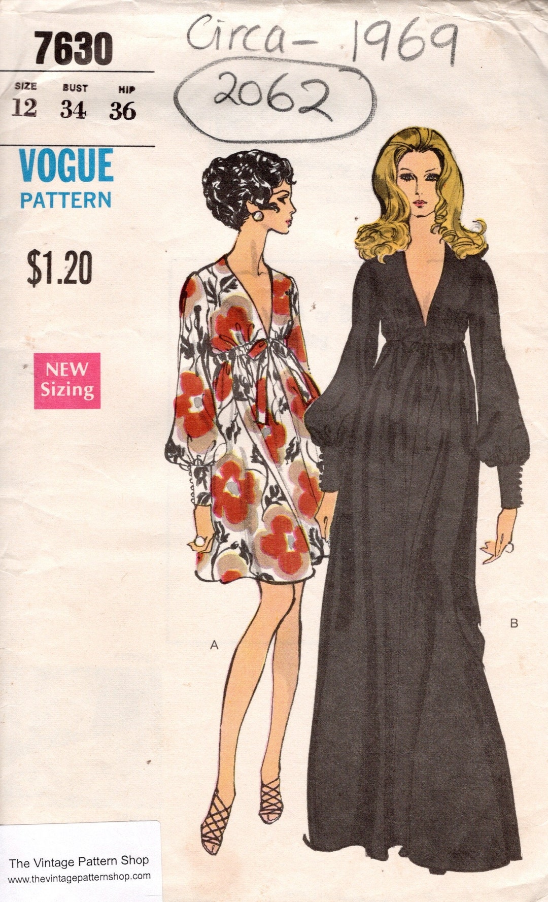 1969 Vintage VOGUE Sewing Pattern DRESS B34in (2062) Vogue