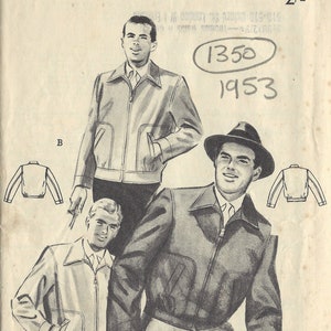 1953 Vintage Sewing Pattern MEN'S Jacket C38"-40' (1350) By Butterick 6658