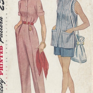 1950 Vintage sömnadsmönster B30″ – W25″ Byxor, shorts och skjorta (R650) från Simplicity 3223