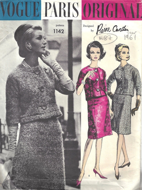 Patron De Couture Vogue Vintage 1961 B32 - Manteau, Robe Et écharpe Par Grès - Neuf
