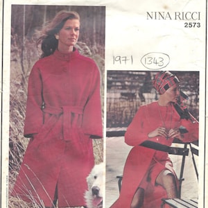 1971 Vintage VOGUE Sewing Pattern B34 Coat Skirt PANTS BLOUSE (1343) Nina Ricci Vogue 2573