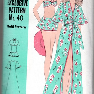 Anni &#39;70 modello di cucitura vintage busto 32,5-34-36-38 pollici bikini sopragonna e cappotto da spiaggia (2078) Family Circle 40