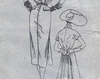 1950 Vintage VOGUE Sewing Pattern B36 DRESS & SCARF (1489) By Jacques Fath for  Vogue 1102