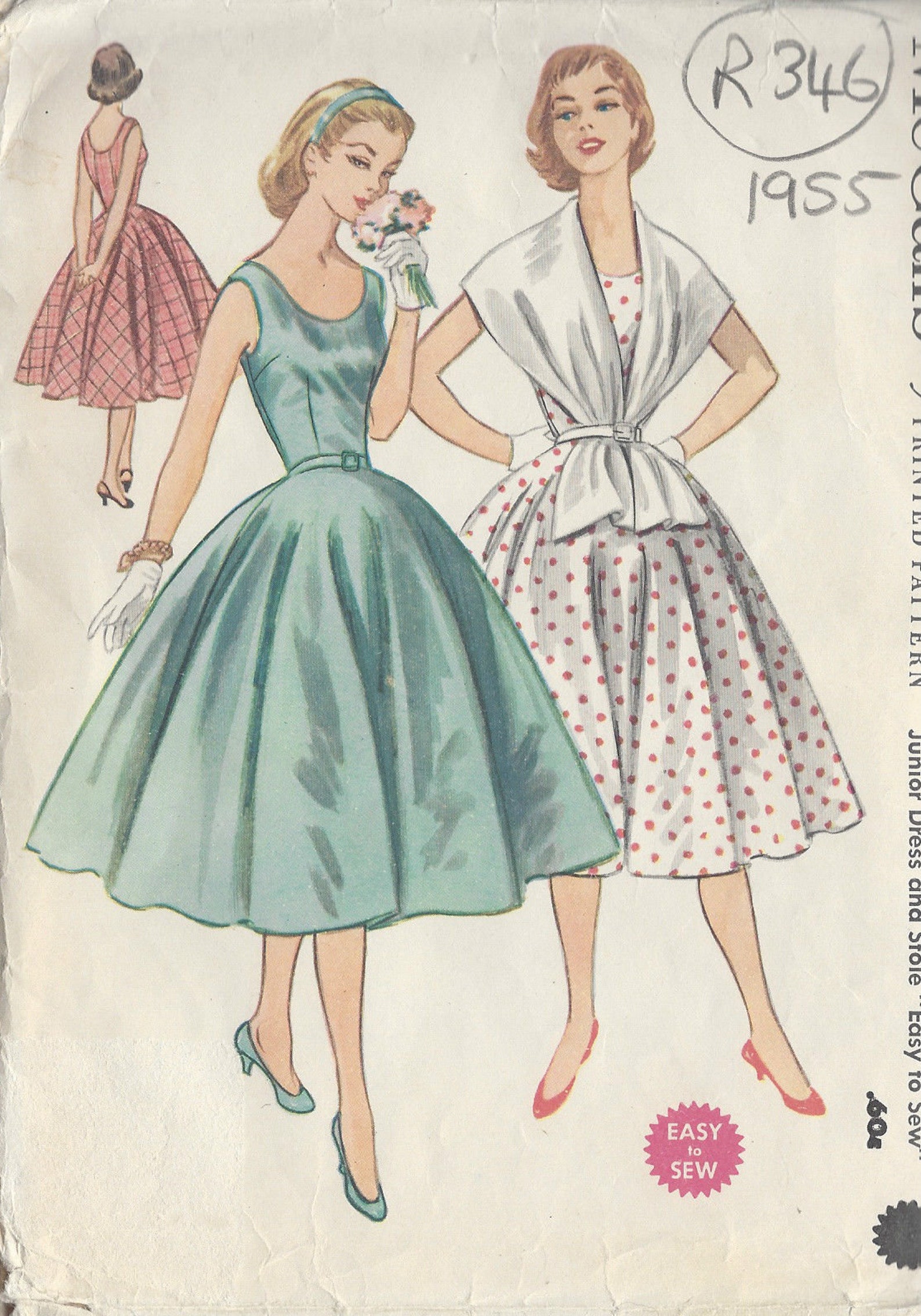 1955 Vintage Sewing Pattern B33 DRESS & STOLE R346 Mccall's 3194 Etsy