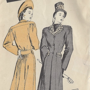 1940s WW2 Vintage Sewing Pattern B32 COAT (1326)   Butterick 3596