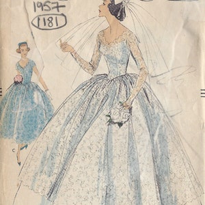 1957 Vintage VOGUE Sewing Pattern B36 BRIDAL Gown & Bridesmaids DRESS 1181 Vogue 9084 image 1