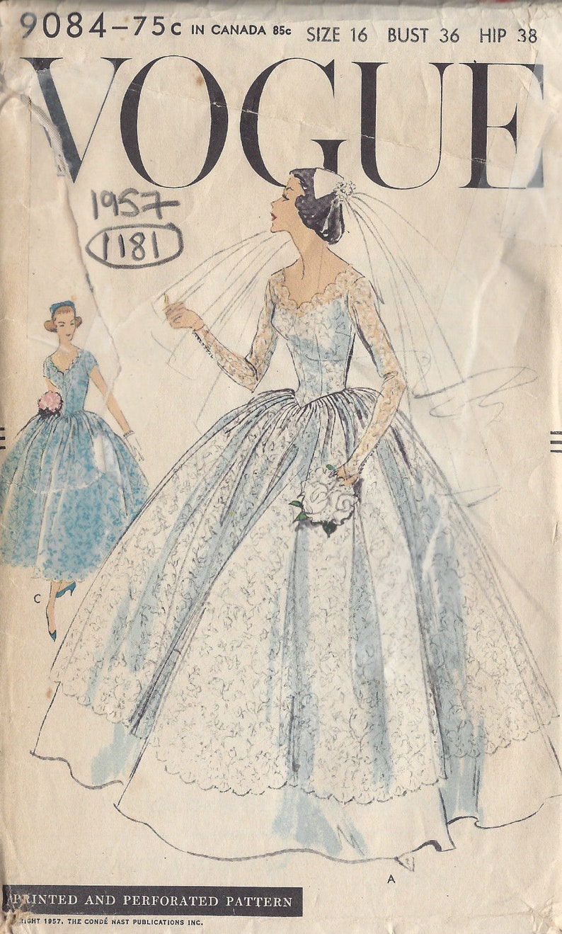 1957 Vintage VOGUE Sewing Pattern B36 BRIDAL Gown & Bridesmaids DRESS 1181 Vogue 9084 image 1