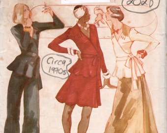 Può includere: Modello di cucito vintage per un abito, con tre donne in stili diversi. Il modello è di Butterick, numero 3246, ed è progettato esclusivamente per tessuti a maglia. Il modello è degli anni '70.