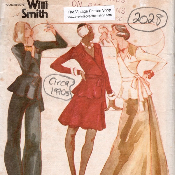 1970s Vintage Sewing Pattern Bust: 34″ TOP SKIRT PANTS (2028) By Willi Smith for Butterick 3246