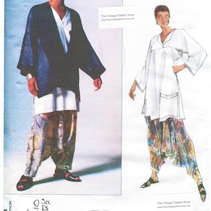 Può includere: Un cartamodello vintage per una tunica bianca e pantaloni di Issey Miyake. Il cartamodello è di Vogue, circa 1994, ed è taglia 8-10, seno 80-82 cm.