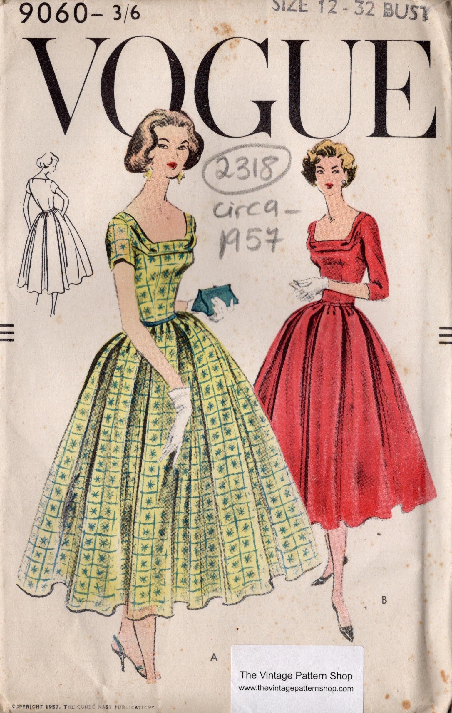 vogue レイニー 1957 Vintage VOGUE Sewing Pattern B32” DRESS (2318) VOGUE 9060 - Etsy