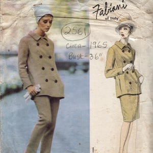 Molde de costura vintage VOGUE de 1965 (busto 36") para terno com jaqueta, saia e calça (2561) da Fabiani da Itália Vogue 1428