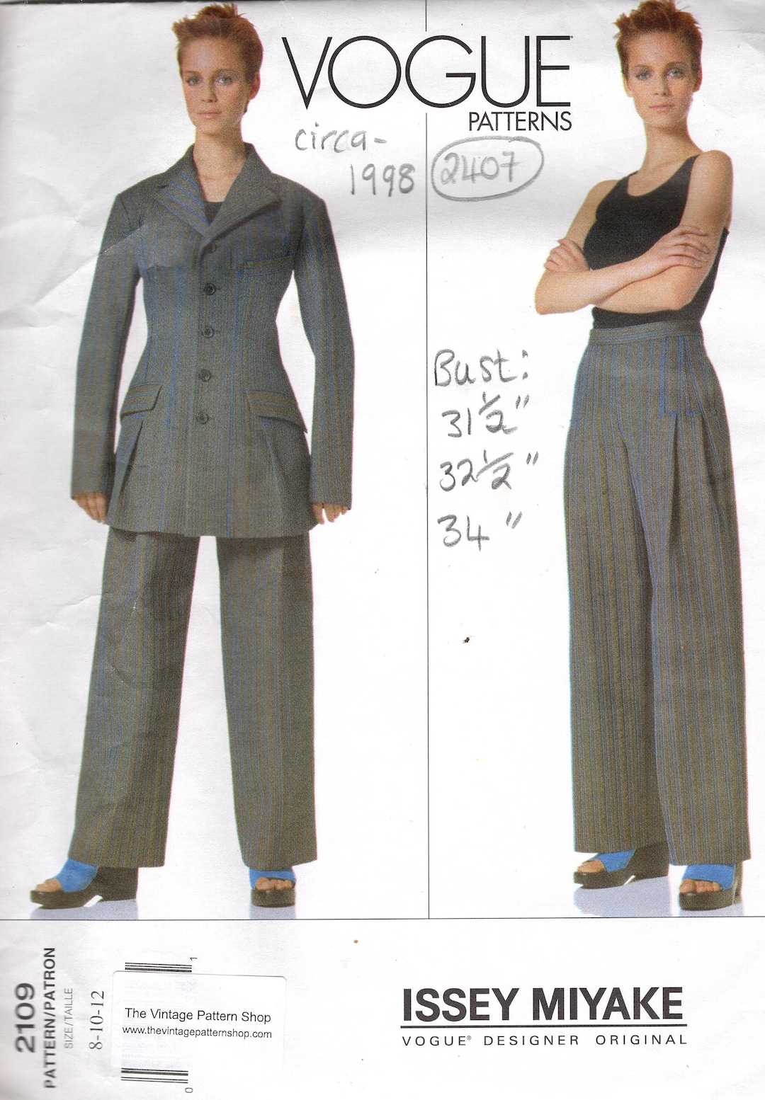 1998 Vintage VOGUE Sewing Pattern (BUST: 31 1/2 - 32 1/2 - 34 In ...