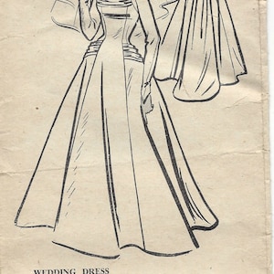 1950s Vintage Sewing Pattern B34 WEDDING DRESS GOWN (1403) By Bestway D2 968