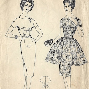 Op de afbeelding: Een vintage naaipatroon voor een jurk, met twee illustraties van vrouwen die verschillende jurken dragen. Het patroonnummer is 9280 en de borstomvang is 86 cm. De tekst "Blackmore 1/6" staat bovenaan het patroon gedrukt.