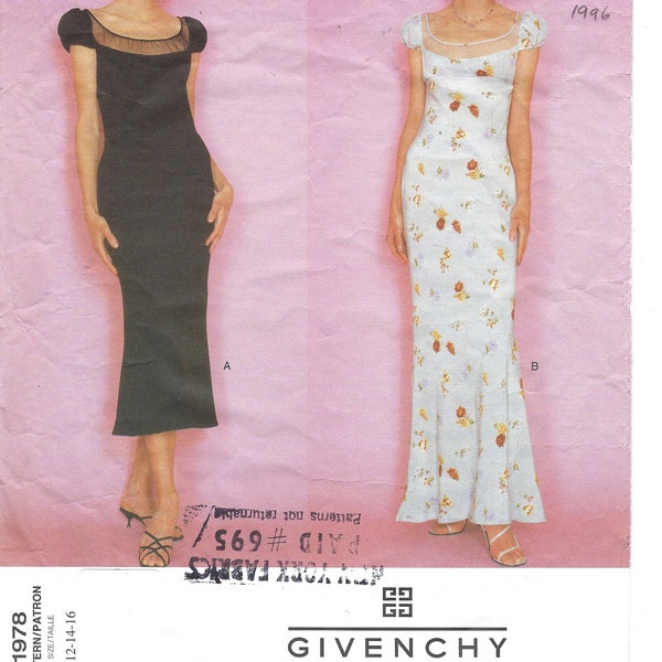 1996 Vintage VOGUE Sewing Pattern B34″-36″-38″ DRESS (1852) By John Galliano for Givenchy 1978