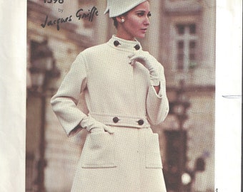 1966 Vintage VOGUE Wykrój krawiecki B34 Sukienka i płaszcz (1783) autorstwa Jacques'a Griffe'a Vogue 1596