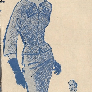 May include: A blue and white illustration of a woman wearing a dress and hat. The woman is standing with her arms at her sides. The illustration is on a beige background.
