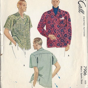 1949 Vintage Sewing Pattern MEN&#39;S SHIRT S:16-16 1/2 (R722) By McCall&#39;s 7906