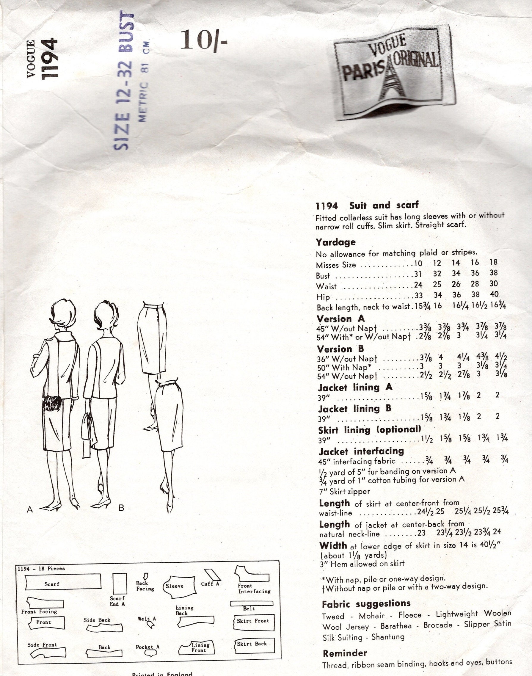 UNCUT 1987 Vogue 1985 Individualist by Adri, Lined, Button