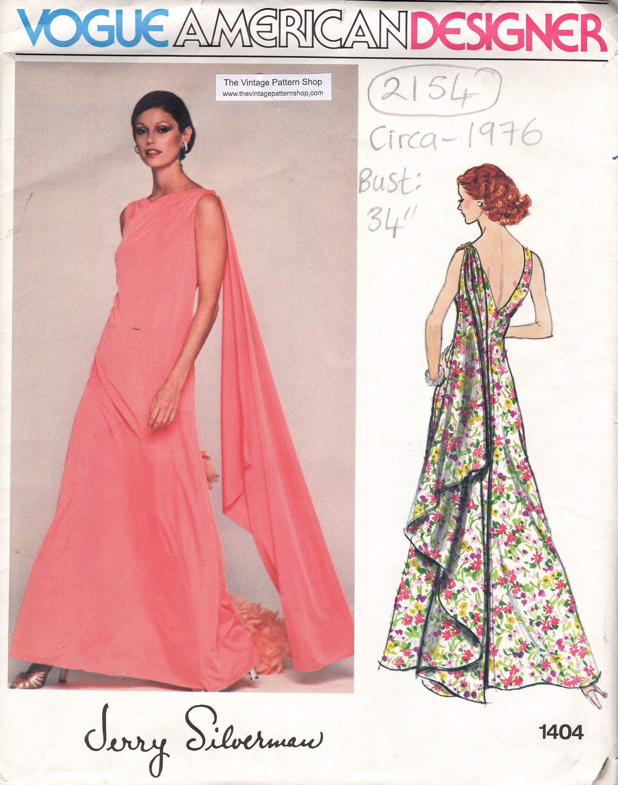 1976 Vintage VOGUE Sewing Pattern B34EVENING DRESS (2154