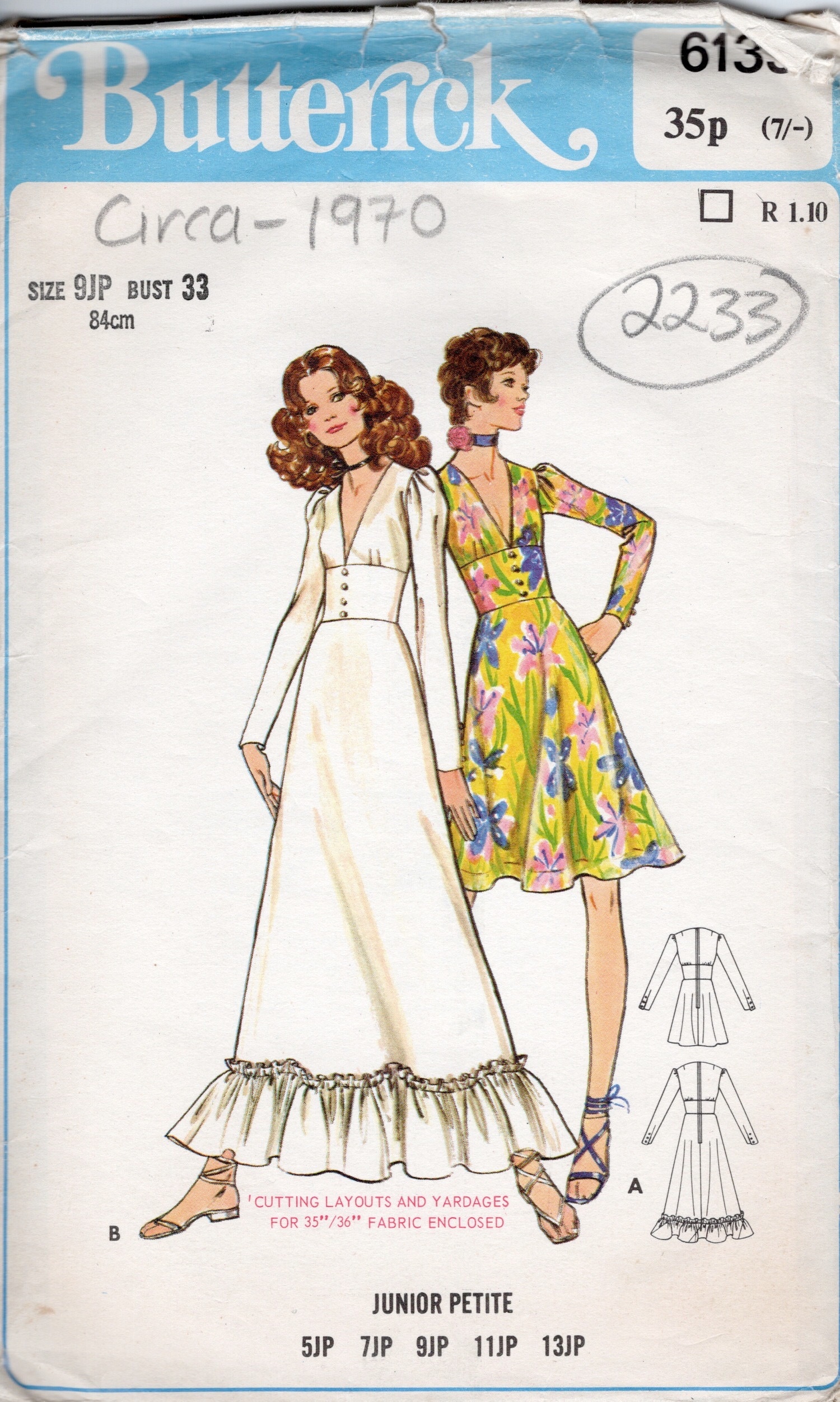 1970 Vintage Sewing Pattern B33″ DRESS (2233) Butterick 6133 - Etsy
