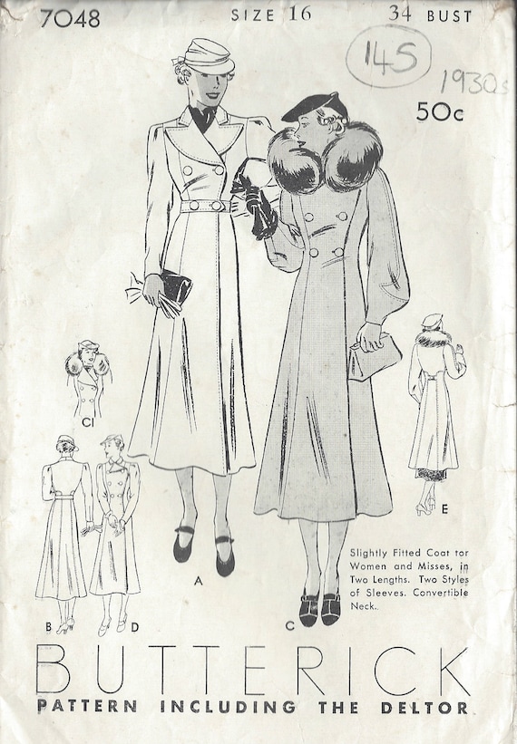 1930's Butterick Junior's Swagger Coat , Blouse and Skirt Pattern - Chest 31