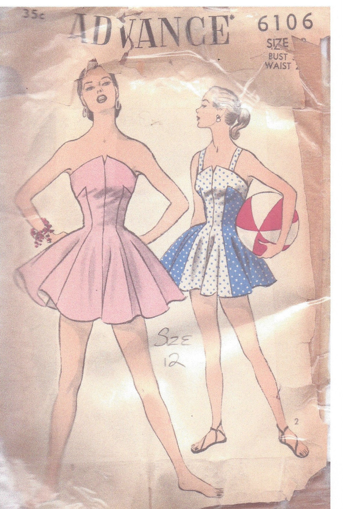 1950s Vintage Sewing Pattern BATHING SUIT-SWIMSUIT B30 - Etsy